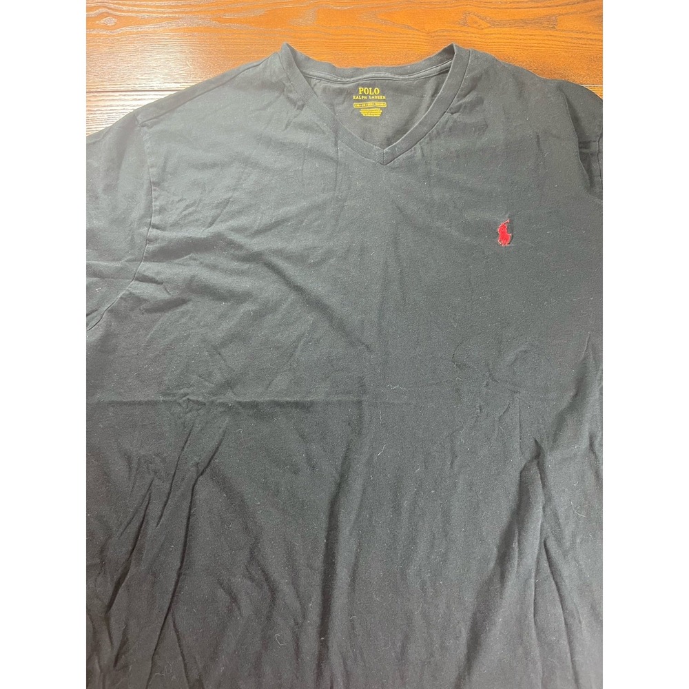 Polo Ralph Lauren Shirt Mens 2XB V Neck Classic Fit Pony Logo Black Red Pony EUC